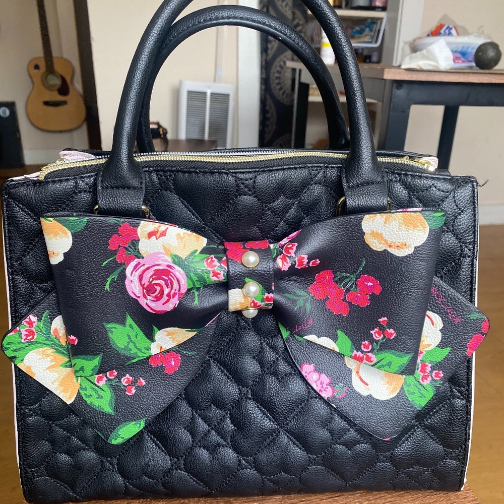 Betsey Johnson Floral Satchel Crossbody Bag w/ bow